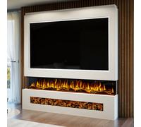 Evolution Fires Pre-Built Media Wall Package 16 & 82 Inch 3-Sided Electric Fire 1.5Kw Heat Hand-Finished Textured Venetian White
