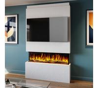 Evolution Fires Pre-Built Media Wall Package 18 & 44 Inch 3-Sided Electric Fire 1.5Kw Heat Hand-Finished Textured Venetian White
