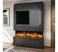 Evolution Fires Pre-Built Media Wall Package 19 Inc 50 Inch 3-Sided Electric Fire 1.5Kw Heat Hand-Finished Textured Venetian Black