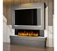 Evolution Fires Pre-Built Media Wall Package 2 With 44 Inch 3-Sided Electric Fire 1.5Kw Heat Hand-Finished Textured Venetian Grey