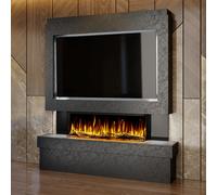 Evolution Fires Pre-Built Media Wall Package 2 With 44 Inch 3-Sided Electric Fire 1.5Kw Heat Hand-Finished Textured Venetian Black