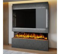 Evolution Fires Pre-Built Media Wall Package 20 And 60 Inch 3-Sided Electric Fire 1.5Kw Heat Hand-Finished Textured Venetian Grey
