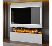 Evolution Fires Pre-Built Media Wall Package 20 And 60 Inch 3-Sided Electric Fire 1.5Kw Heat Hand-Finished Textured Venetian White