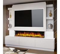 Evolution Fires Pre-Built Media Wall Package 22 And 60 Inch 3-Sided Electric Fire 1.5Kw Heat Hand-Finished Textured Venetian White