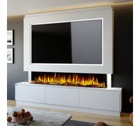 Evolution Fires Pre-Built Media Wall Package 23 And 72 Inch 3-Sided Electric Fire 1.5Kw Heat Hand-Finished Textured Venetian White