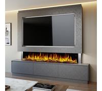 Evolution Fires Pre-Built Media Wall Package 23 With 72 Inch 3-Sided Electric Fire 1.5Kw Heat Hand-Finished Textured Venetian Grey