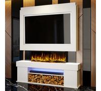 Evolution Fires Pre-Built Media Wall Package 3 With 44 Inch 3-Sided Electric Fire 1.5Kw Heat Hand-Finished Textured Venetian White