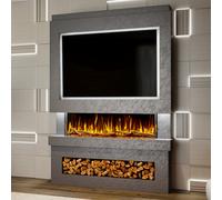 Evolution Fires Pre-Built Media Wall Package 6 With 44 Inch 3-Sided Electric Fire 1.5Kw Heat Hand-Finished Textured Venetian Grey