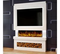 Evolution Fires Pre-Built Media Wall Package 6 With 44 Inch 3-Sided Electric Fire 1.5Kw Heat Hand-Finished Textured Venetian White