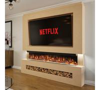 Evolution Fires Pre-Built Media Wall Package 7, 72 Inch Spectrum 3-Sided Electric Fire, 1.5Kw Heat, Led Flame
