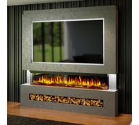 Evolution Fires Pre-Built Media Wall Package 7 With 72 Inch 3-Sided Electric Fire 1.5Kw Heat Hand-Finished Textured Venetian Grey
