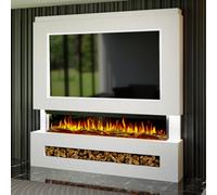 Evolution Fires Pre-Built Media Wall Package 7 With 72 Inch 3-Sided Electric Fire 1.5Kw Heat Hand-Finished Textured Venetian White