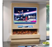 Evolution Fires Pre-Built Media Wall Package 8, 60 Inch Spectrum 3-Sided Electric Fire, 1.5Kw Heat, Led Flame