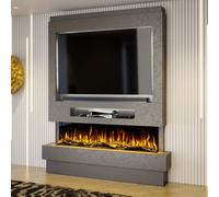 Evolution Fires Pre-Built Media Wall Package 8 With 60 Inch 3-Sided Electric Fire 1.5Kw Heat Hand-Finished Textured Venetian Grey
