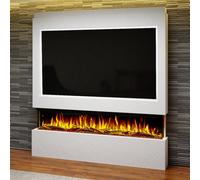 Evolution Fires Pre-Built Media Wall Package 9 With 72 Inch 3-Sided Electric Fire 1.5Kw Heat Hand-Finished Textured Venetian White