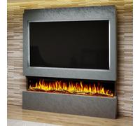 Evolution Fires Pre-Built Media Wall Package 9 With 72 Inch 3-Sided Electric Fire 1.5Kw Heat Hand-Finished Textured Venetian Grey