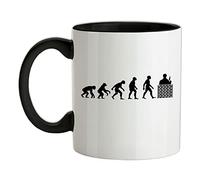 Evolution of Man Bricklayer - 11oz - Ceramic Two-Tone Mug for Coffee/Tea - Black/White - One Size