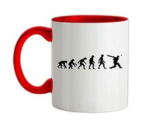 Evolution of Man Cricket - 11oz - Ceramic Two-Tone Mug for Coffee/Tea - Red/White - One Size