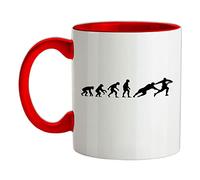 Evolution of Man Rugby - 11oz - Ceramic Two-Tone Mug for Coffee/Tea - Red/White - One Size