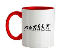 Evolution of Woman Biathlon - 11oz - Ceramic Two-Tone Mug for Coffee/Tea - Red/White - One Size