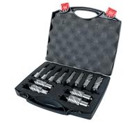 Evolution Power Tools Annular Cutter Kit for Magnetic/Mag Drills, 1 Inch Depth Drill Bit, Mixed Width 7/16 to 1-1/8 Inch, Carry Case Included, Set of 12