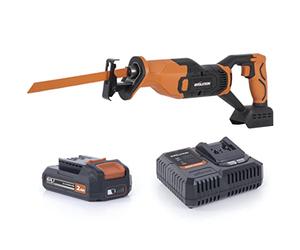 Evolution Power Tools R150RCP-Li Reciprocating Saw, Multi-Material Cutting - Includes 2Ah Battery, Charger, 2 Cordless Reciprocating Saw, Black/Orange