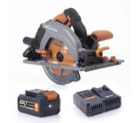 Evolution Power Tools R185CCSX-Li Circular Saw Cordless Track Compatible Brushless 18v Li-Ion EXT Includes TCT Multi-Material Blade, Cuts Wood, Metal, Plastic & More, Battery & Charger Included, 185mm