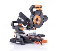 Evolution Power Tools R185SMS+ Compound Saw with Multi-Material Cutting, 45 Degree Bevel, 50 Degree Mitre, 210 mm Slide, 1200 W, 210 mm, 230 V, (3-Year Warranty)
