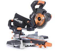 Evolution Power Tools R185SMS-Li Cordless Sliding Mitre Saw with Multi-Material Cutting, 45° Bevel, 50° Mitre, 850W - Includes 185MM TCT Blade, 3 Year Warranty, Black/Orange, (064-0001)