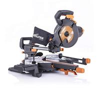 Evolution Power Tools R210SMS-300+ Sliding Mitre Saw with Multi-Material Cutting, 45 Degree Bevel, 50 Degree Mitre, 300 mm Slide, Blade Included Cuts Wood Plastic Metal & More (1500 W, 230 V, 210 mm)