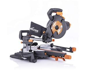 Evolution Power Tools R210SMS-300+ Sliding Mitre Saw with Multi-Material Cutting, 45 Degree Bevel, 50 Degree Mitre, 300 mm Slide, Blade Included Cuts Wood Plastic Metal & More (1500 W, 230 V, 210 mm)