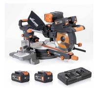 Evolution Power Tools R255SMS-DB-Li Cordless Brushless Double Bevel Double Battery Sliding Mitre Saw 2x18v Li-Ion EXT Multi-Material Blade Cuts Wood Metal Plastic, 255mm - Batteries & Charger Included