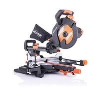 Evolution Power Tools R255SMS+ Sliding Mitre Saw, Includes Multi-Material Cutting TCT Blade, Cuts Wood Metal Plastic, 45˚ Bevel, 50˚ Mitre, 300mm Slide, 1600 W, 255mm (110v Plug - Not For Home Use)