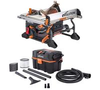 Evolution Power Tools R255TBL Table Saw with Multi-Material Blade, R15VAC Wet & Dry Vacuum & Dust Port Adaptor Included, 85mm Cut Depth, 1650W, 240V