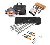 Evolution Power Tools, ST1400-G2 Universal Track & R185CCSX+, Saw, Circular Saw with TCT Multi-Material Cutting Blade, Cuts Wood, Plastic, Metal & More, Carry Bag Included, 0-45˚ Bevel Scale Bundle