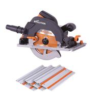 Evolution Power Tools R185CCSX Circular Saw With 1020 mm 3-Piece Track | Multi-Material Blade, Cuts Wood, Metal, Plastic & More | Incl Dust Port Adapter | 185mm (230v)