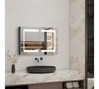 EVOLVE Bluetooth LED Bathroom Mirror Cabinet 600x800 Two Door with Speaker, Three touch sensor button, heated demister pad, Dimmable Cool white light, Shaver Socket, 2Tier Shelves and Glass Door