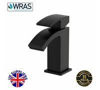 Evolve Decent Black Waterfall Basin Mixer Tap With Click Clack Waste