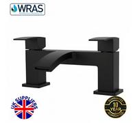 EVOLVE Decent Waterfall Bath Filler Tap - Deck Mounted Bridge Mixer | Square Twin Lever | Chrome, Matt Black & Brushed Brass Finish (Matt Black)