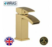 Evolve Decent Brushed Brass Waterfall Basin Mixer Tap With Click Clack Waste