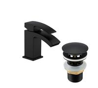 EVOLVE Decent Monobloc Basin Mixer Tap with Click Clack Waste - Solid Brass Bathroom Sink Tap - Chrome, Matt Black & Brushed Brass Finish (Black)