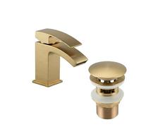 EVOLVE Decent Monobloc Basin Mixer Tap with Click Clack Waste - Solid Brass Bathroom Sink Tap - Chrome, Matt Black & Brushed Brass Finish (Brushed Brass)
