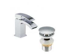EVOLVE Decent Monobloc Basin Mixer Tap with Click Clack Waste - Solid Brass Bathroom Sink Tap - Chrome, Matt Black & Brushed Brass Finish (Chrome)