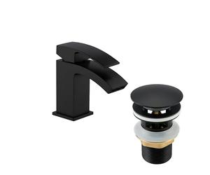 EVOLVE Decent Monobloc Basin Mixer Tap with Click Clack Waste - Solid Brass Bathroom Sink Tap - Chrome, Matt Black & Brushed Brass Finish (Black)