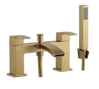 EVOLVE Decent Square Bath Shower Mixer Tap & Handset | Square Twin Lever | Chrome, Matt Black & Brushed Brass Finish (Bruahed Brass)