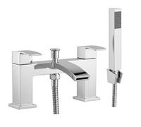 EVOLVE Decent Square Bath Shower Mixer Tap & Handset | Square Twin Lever | Chrome, Matt Black & Brushed Brass Finish (Chrome)