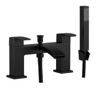 EVOLVE Decent Square Bath Shower Mixer Tap & Handset | Square Twin Lever | Chrome, Matt Black & Brushed Brass Finish (Matt Black)