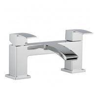 EVOLVE Decent Waterfall Bath Filler Tap - Deck Mounted Bridge Mixer | Square Twin Lever | Chrome, Matt Black & Brushed Brass Finish (Chrome)