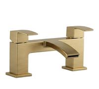 EVOLVE Decent Waterfall Bath Filler Tap - Deck Mounted Bridge Mixer | Square Twin Lever | Chrome, Matt Black & Brushed Brass Finish (Brushed Brass)