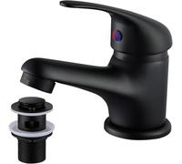 EVOLVE - Matt Black Monobloc Basin Mixer Tap with Click Clack Waste and Flexi - Full Brass